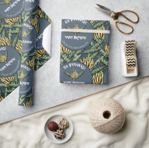 Funny Navy Blue Go Bananas Birthday Wrapping Paper