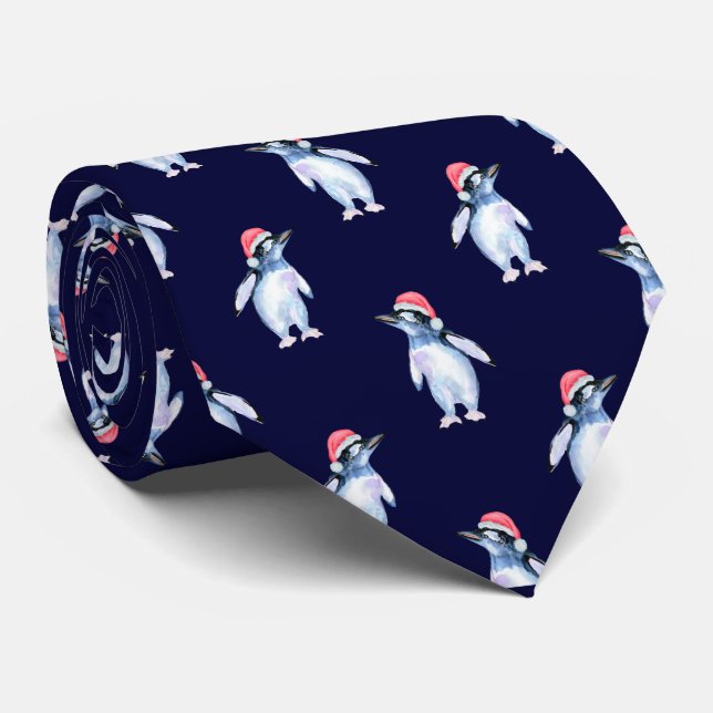 Funny Navy Blue Penguin Tie for Animal Lovers (Rolled)