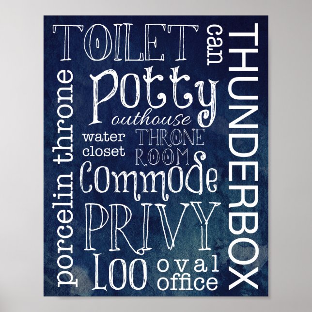 Funny Navy Watercolor Toilet Bathroom Sign Print (Front)