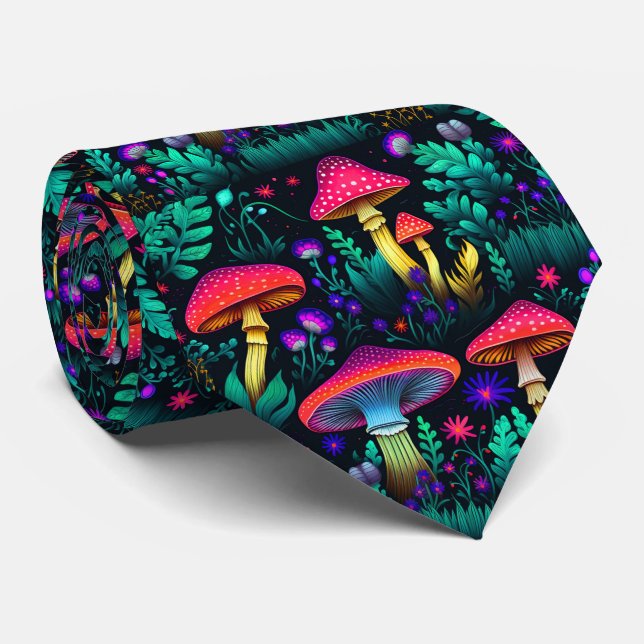 Funny Neck Tie with Mushroom Pattern (Rolled)