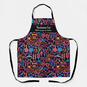 Funny Neon BBQ Food Pattern Custom Chef Cafe Name Apron
