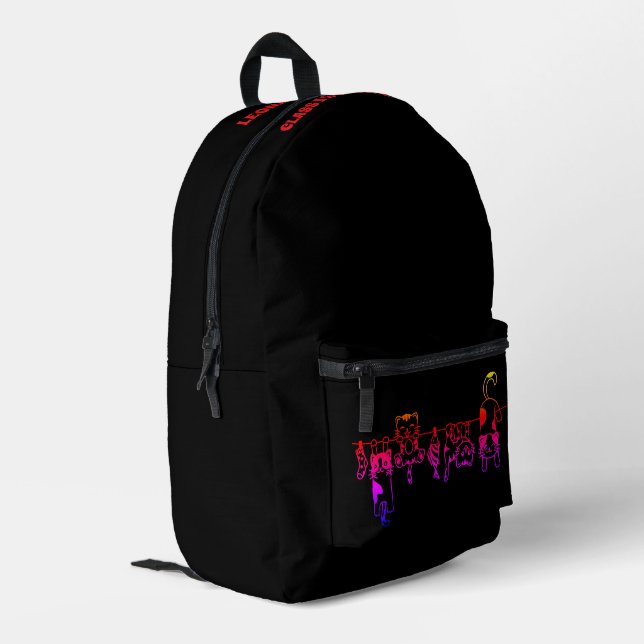 Funny Neon Gradient Cats Personalised Black Printed Backpack (Back Corner Left)