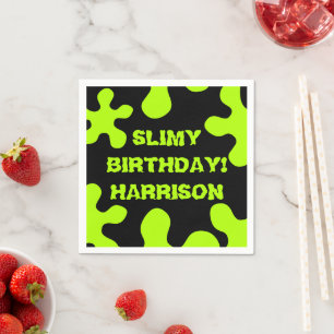 Funny neon green slime custom name birthday napkin