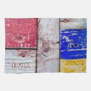 Funny Neoplasticism wooden art style Tea Towel