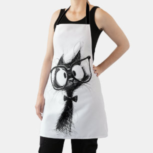 Funny Nerd Cat with Glasses & Bowtie Women's White Apron