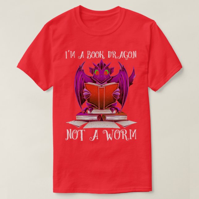 Funny Nerd Dragon Reading T-Shirt (Design Front)