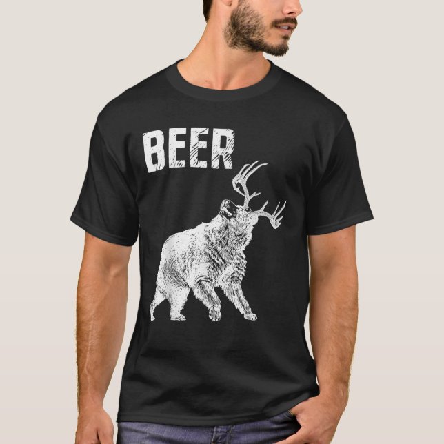 Funny Nerdy Beer Bear Deer Hunter Drinker Pun Dads T-Shirt (Front)