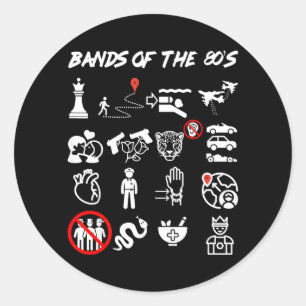 Funny Nerdy Iconic Pop Rock Bands of The 80s White Classic Round Sticker