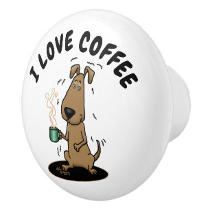 Funny Nervous Jittery Hound Dog on Coffee Ceramic Knob