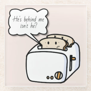 Funny Nervous Toast and Evil Toast Cartoon Glass Coaster