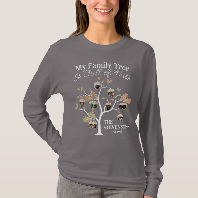 Funny Neutral Photo Family Tree is Full of Nuts T-Shirt (Front)