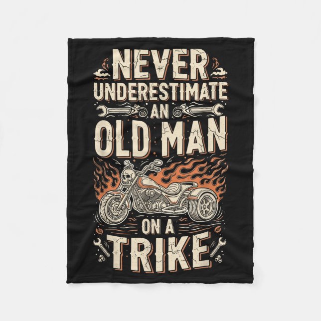 Funny Never Underestimate An Old Man On A Trike Gr Fleece Blanket (Front)