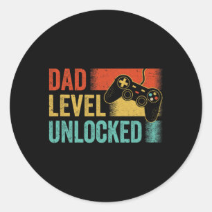 Funny New Dad Fathers Day Dad Level Unlocked Gamin Classic Round Sticker