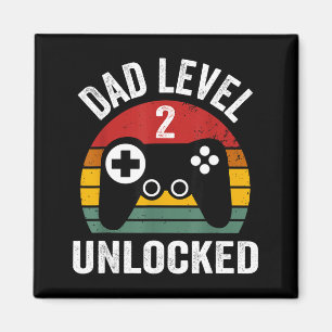 Funny New Dad Shirt Dad Level 2 Unlocked For 2 Kid Magnet