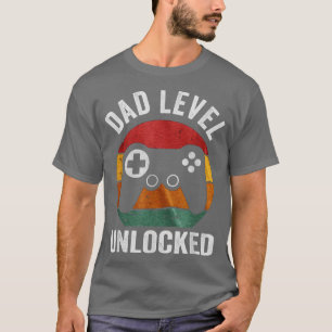 Funny New Dad Shirt Dad Level Unlocked day Tee Shi