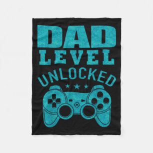 Funny New Dad Shirt Dad Level Unlocked Day Tee Shi Fleece Blanket