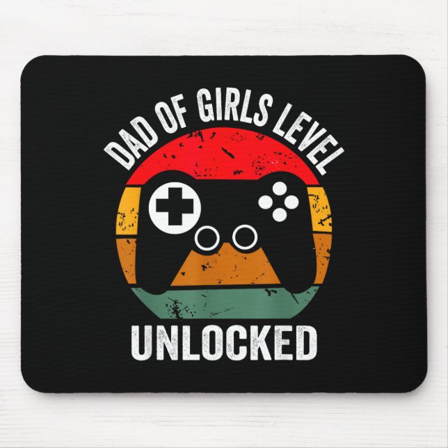Funny New Dad Shirt Dad Of Girls Level Unlocked Te Mouse Pad (Front)