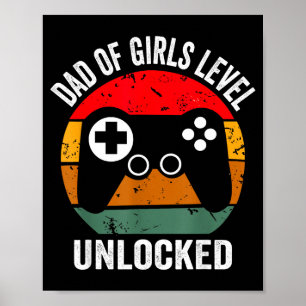 Funny New Dad Shirt Dad Of Girls Level Unlocked Te Poster