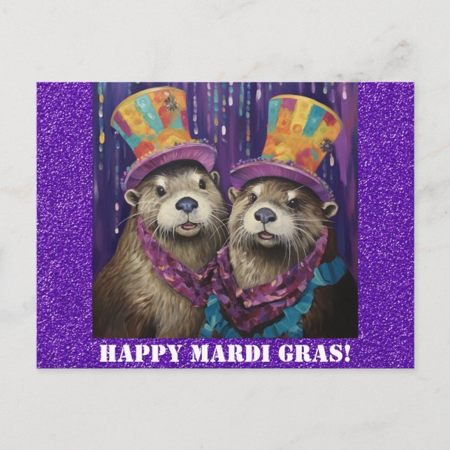 Funny New Orleans Mardi Gras Otter Postcard (Front)