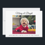 Funny New Parents Christmas Birth Announcement<br><div class="desc">All new parents will be able to relate to this cute funny new baby Christmas card.  Personalise with 1 photo on the front and 3 photos on the back along with all your babys birth stat information.  Visit my christmas card collection to view all new baby holiday card options.</div>