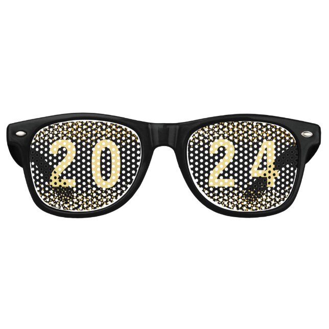 Funny New Year 2019 Black and Gold Retro Sunglasses (Front)