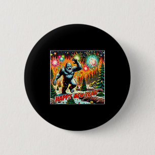 Funny New Years Eve 2024 Bigfoot And Fireworks Hum 6 Cm Round Badge