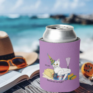 Funny New Year's Eve Aftermath White Cat Can Cooler