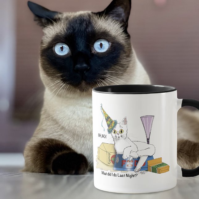 Funny New Year's Eve Aftermath White Cat Mug (Creator Uploaded)
