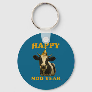 Funny New Years Eve Cow Nye Party Farm Animal Moo Key Ring