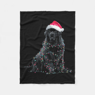 Funny Newfoundland Christmas Graphic Dog Lights Lo Fleece Blanket