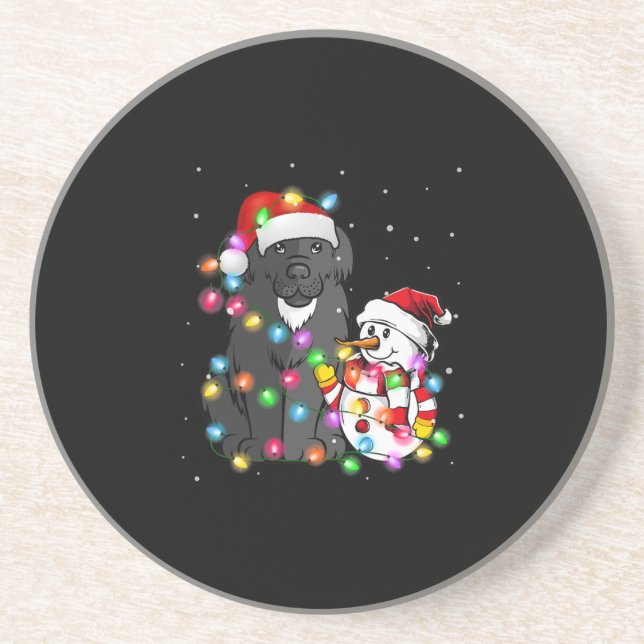 Funny Newfoundland Dog | Christmas Snowman Light Coaster (Front)