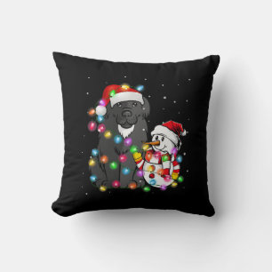 Funny Newfoundland Dog Christmas Snowman Light Cushion
