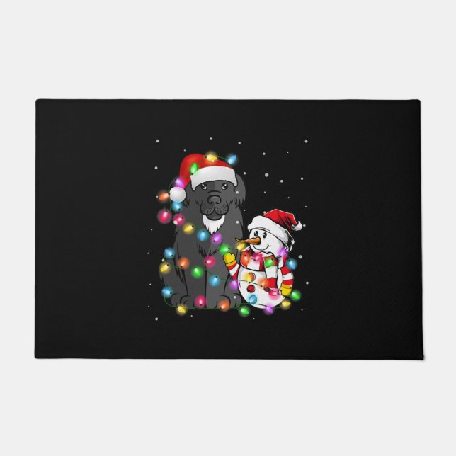 Funny Newfoundland Dog | Christmas Snowman Light Doormat (Front)