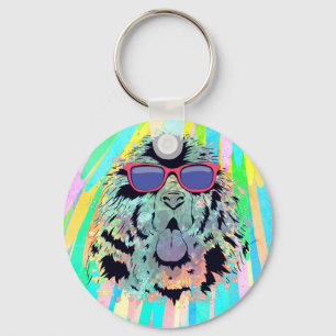 Funny Newfoundland Dog Sunglasses Design Key Ring