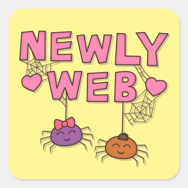 Funny Newly Wed or Web Spiders Pun Humour Square Sticker (Front)