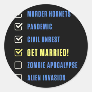 Funny newlywed humour for bride and groom honeymoo classic round sticker