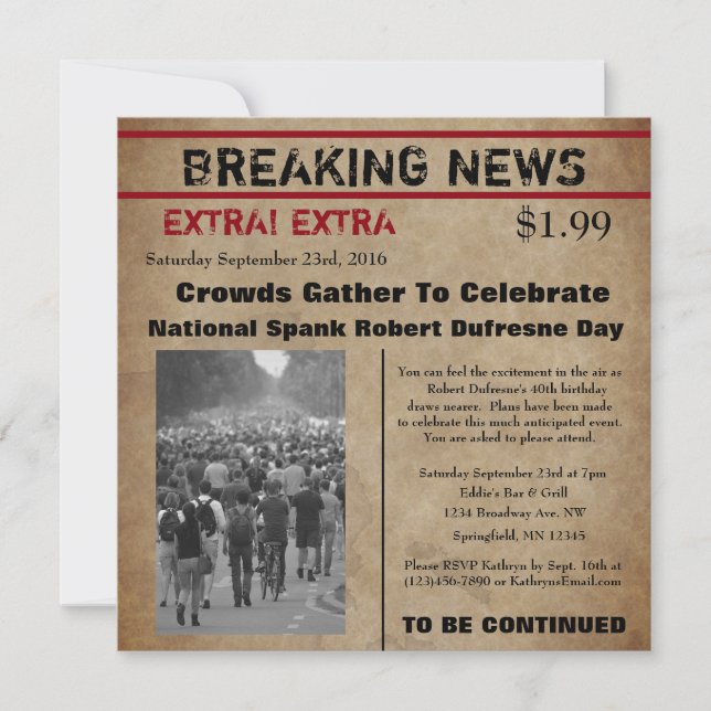 Funny Newspaper Birthday Invitation (Front)