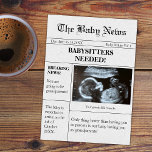 Funny Newspaper Pregnancy Announcement For Parents<br><div class="desc">Unique and funny newspaper pregnancy announcement for parents. Add ultrasound / sonogram photo,  due date and other information. Babysitters needed and all the other texts can be changed. Click customise to add your personalisation or edit in design tool for further editing.</div>