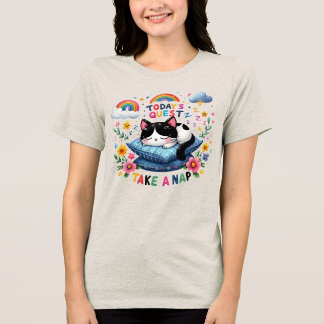 🐱Funny Next Quest Take a Cat Nap Cute Cartoon Tri-Blend Shirt (Front)