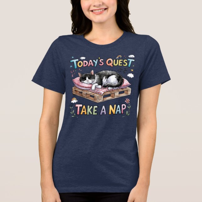🐱Funny Next Quest Take a Cat Nap Cute Cartoon Tri-Blend Shirt (Front)