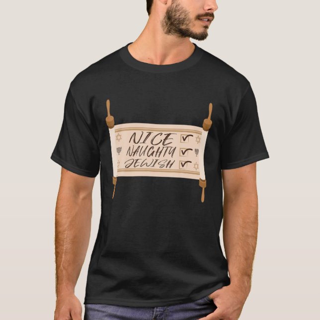 Funny Nice Naughty Jewish Ugly Hanukkah Christmas T-Shirt (Front)