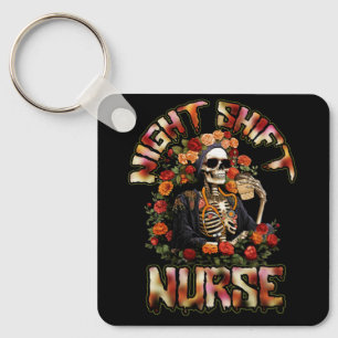 Funny Night Shift Nurse Skeleton Halloween RN Nurs Key Ring
