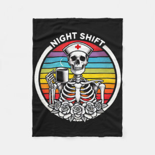 Funny Night Shift Nurse Skeleton Women Halloween R Fleece Blanket