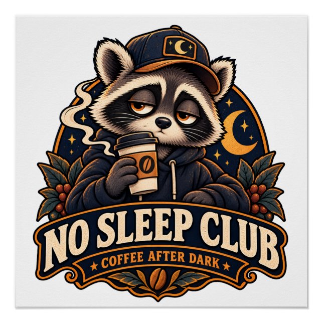 Funny Night Shift Racoon Coffee Design Poster (Front)