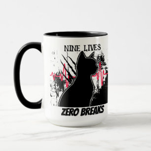 Funny "Nine Lives Zero Breaks" Cat lover Med Humor Mug