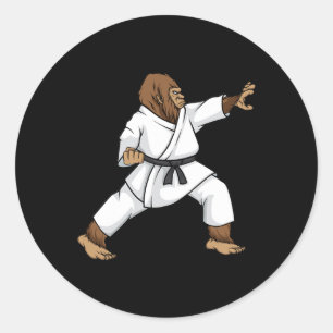 Funny Ninja Bigfoot Doing Karate With Samurai Desi Classic Round Sticker