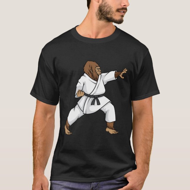 Funny Ninja Bigfoot Doing Karate With Samurai Desi T-Shirt (Front)