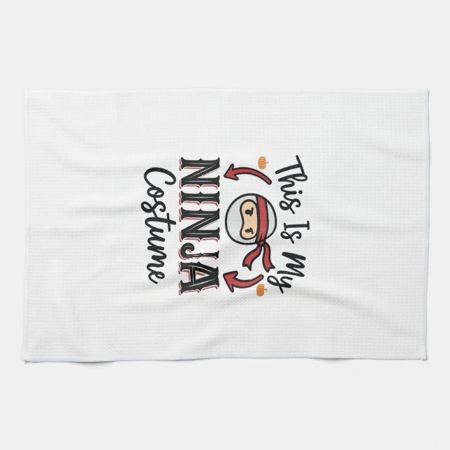 Funny Ninja Costume Halloween Vector Design_1 Tea Towel (Horizontal)