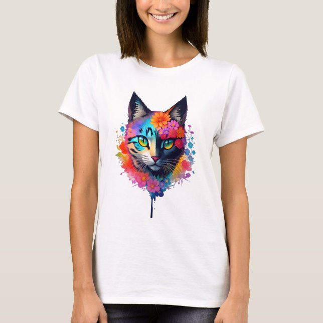 Funny Ninja Flower Kitty Love T-Shirt (Front)