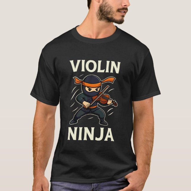Funny Ninja Playing Violin T-Shirt (Front)